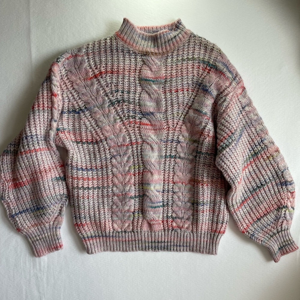 Grace +‎ Karma Oversized Multicolor Cable Knit Wool Blend Sweater Women’s L